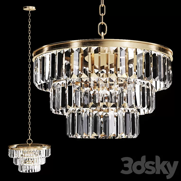 Restoration Hardware ALAINE CRYSTAL CLEAR GLASS 3-TIER CHANDELIER Brass 3D Model