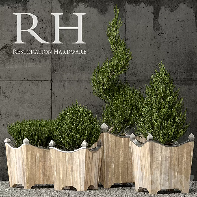 Restoration Hardware brugge salvaged wood & metal planter 3D Model