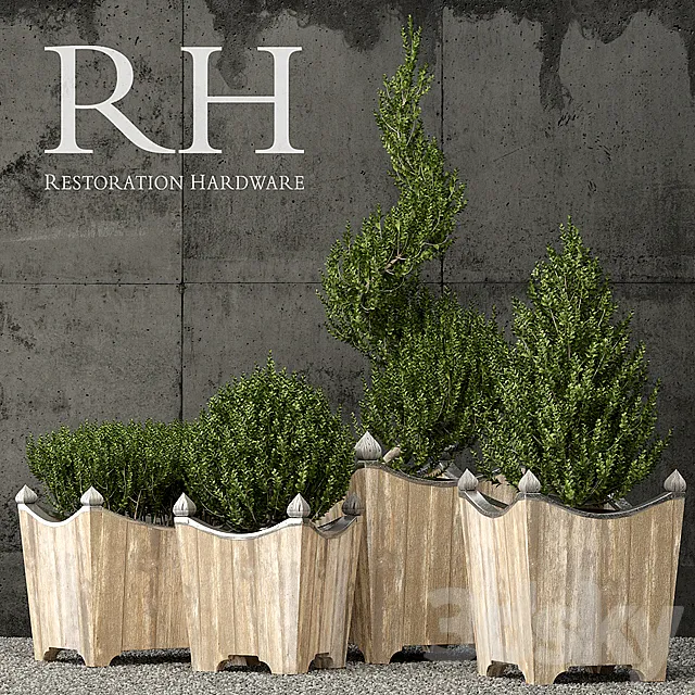 Restoration Hardware brugge salvaged wood & metal planter 3DModel