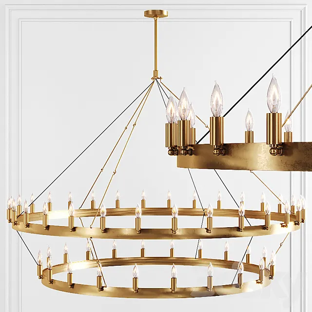 Restoration Hardware CAMINO VINTAGE CANDELABRA 2-TIER CHANDELIER 63 Brass 3DModel