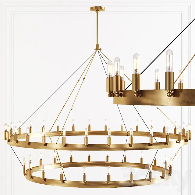 Restoration Hardware CAMINO VINTAGE FILAMENT 2-TIER CHANDELIER 63 Brass 3D Model