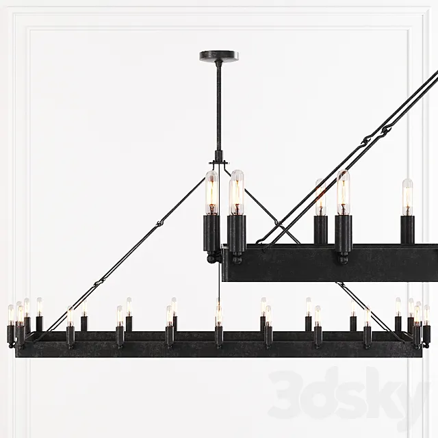 Restoration Hardware CAMINO VINTAGE FILAMENT RECTANGULAR CHANDELIER 52 Black 3D Model
