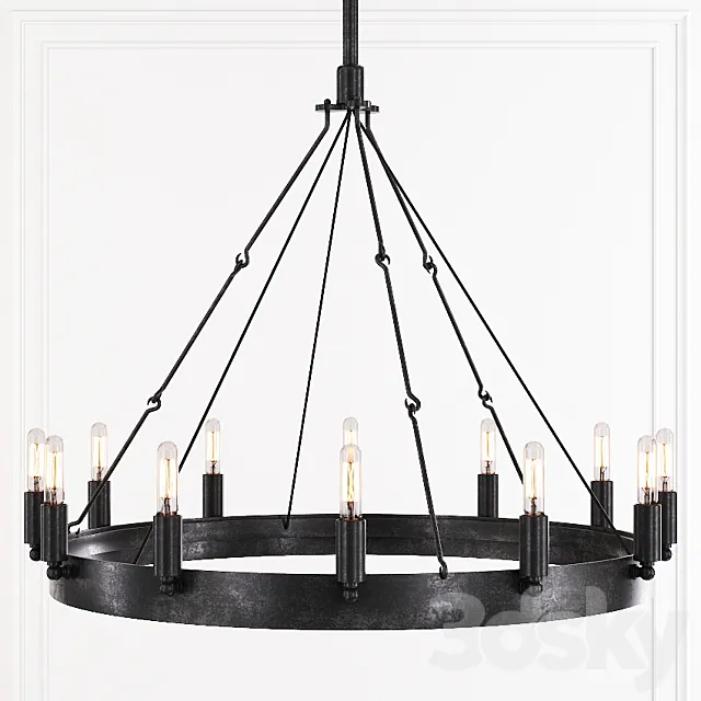 Restoration Hardware CAMINO VINTAGE FILAMENT ROUND CHANDELIER 26 Black 3DModel