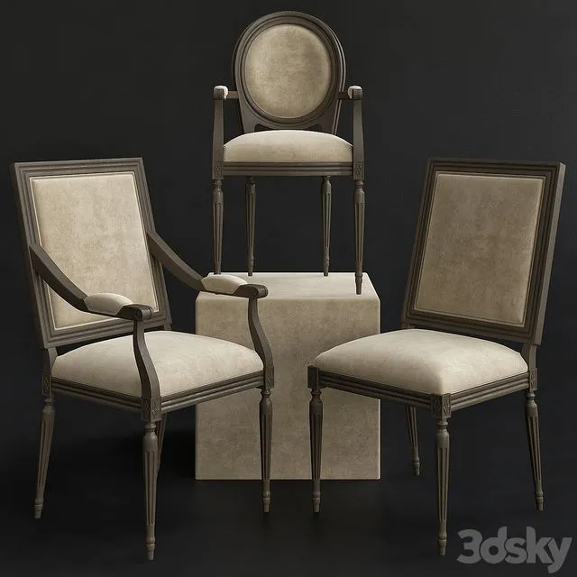 Restoration Hardware Classic Upholstered Chairs 3D Model