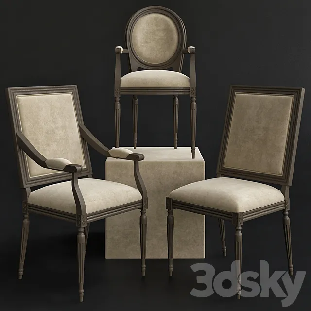 Restoration Hardware Classic Upholstered Chairs 3D Model