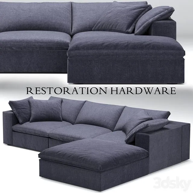 Restoration Hardware Cloud Modular blue sofa 3D Model