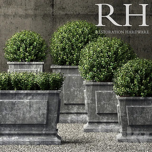 Restoration Hardware estate zinc paneled planters 3D Model