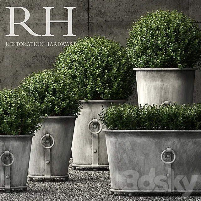 Restoration Hardware estate zinc ring round planters 3D Model