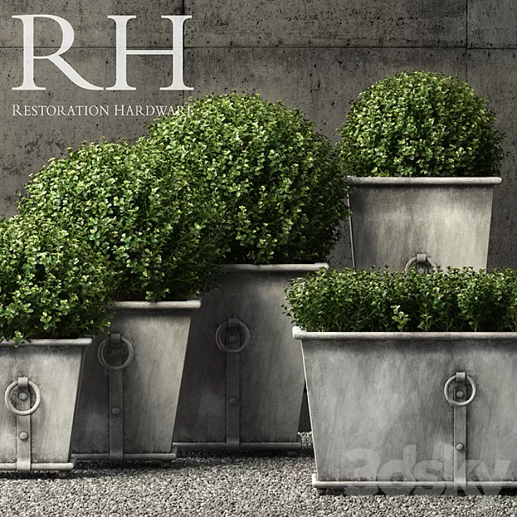 Restoration Hardware estate zinc ring square planters 3D Model