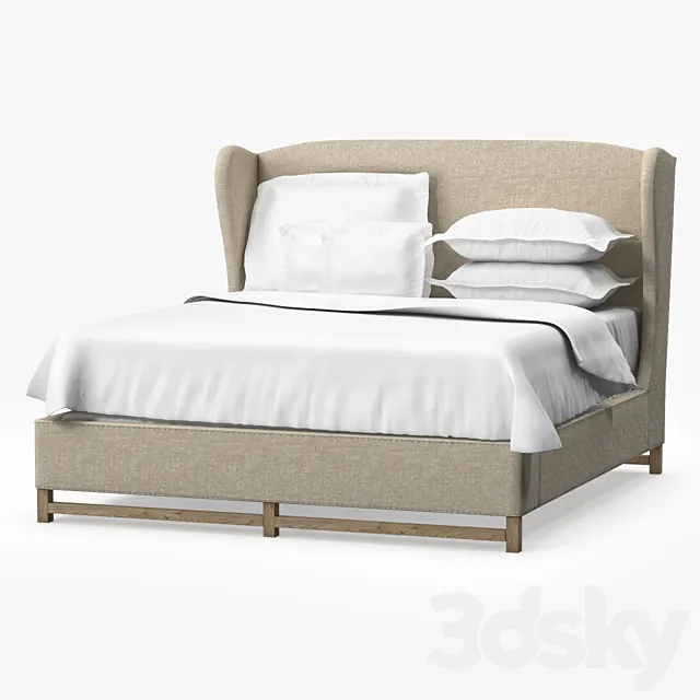 Restoration Hardware FRENCH WING UPHOLSTERED BED WITHOUT FOOTBOARD 3DModel