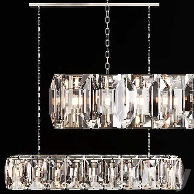 Restoration Hardware HARLOW CRYSTAL RECTANGULAR CHANDELIER 62 Nickel 3DModel