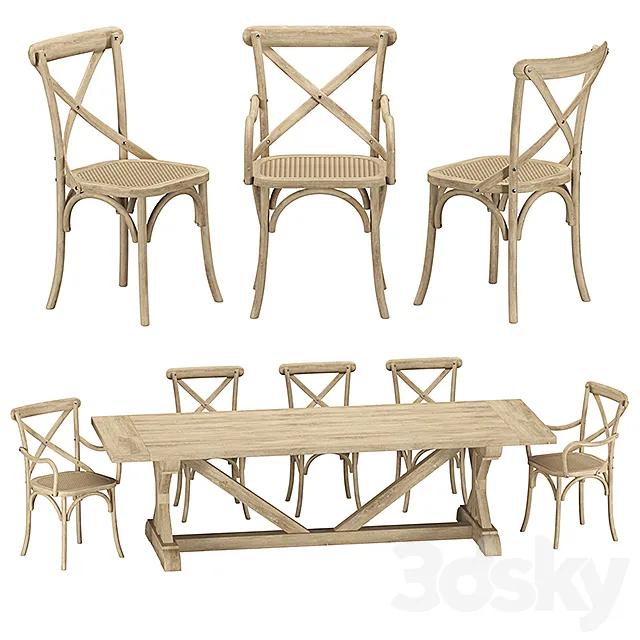 Restoration Hardware - Madeleine Chairs with Salvaged Table 3DModel