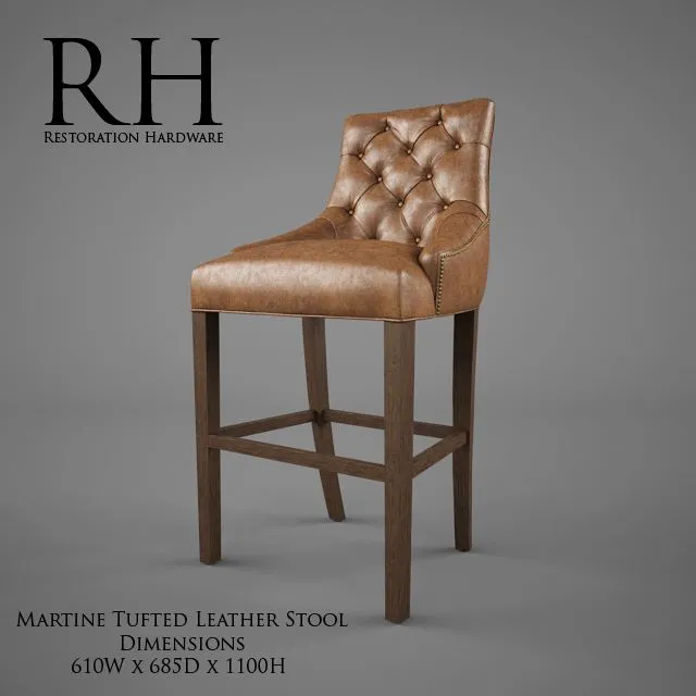 Restoration Hardware Martine Tufted Leather Stool 3D Model