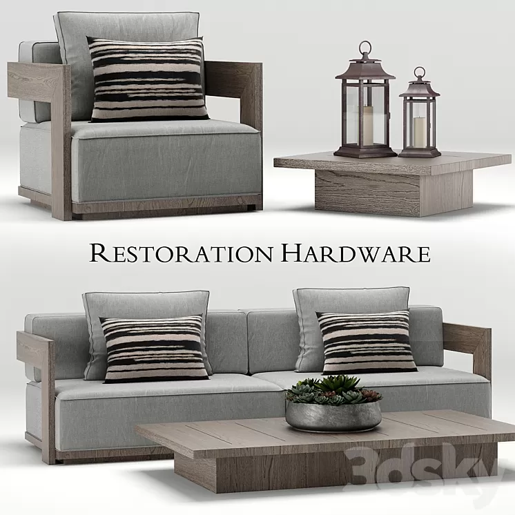 Restoration Hardware Milano teak sofa 3D Model