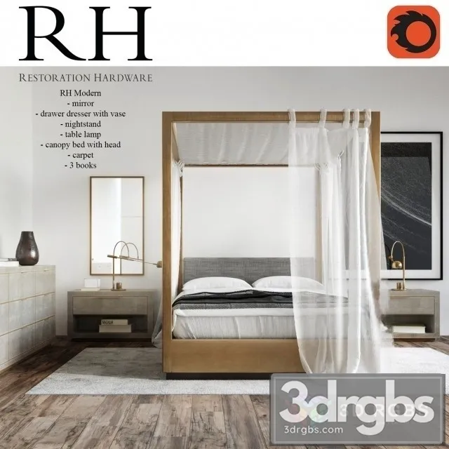 Restoration Hardware Modern Bedroom 3D Model Free