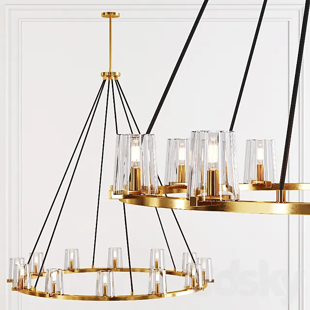 Restoration Hardware PAUILLAC ROUND CHANDELIER 48 Glass shade and Brass 3DModel