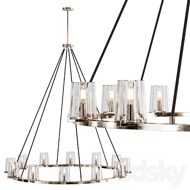Restoration Hardware PAUILLAC ROUND CHANDELIER 48 Glass shade and Nickel 3D Model