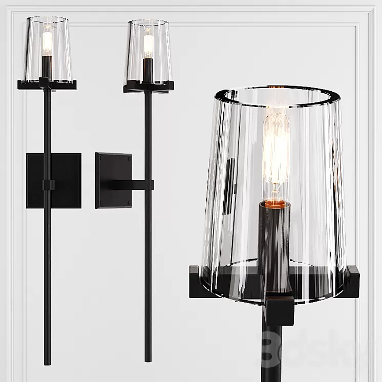 Restoration Hardware PAUILLAC TORCHE SCONCE Glass shade and Black 3D Model