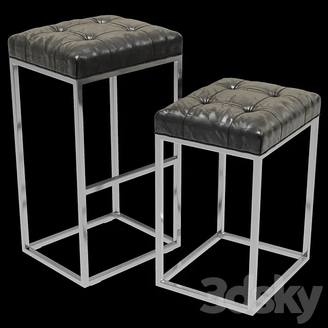 Restoration Hardware Reese Tufted Leather Stool 3D Model