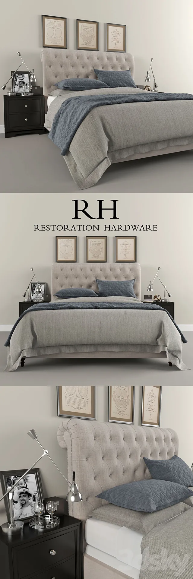 Restoration Hardware Sleigh Chesterfield Fabric bed 3DModel
