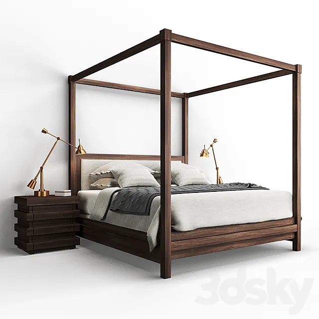 Restoration Hardware STACKED Bed and Nightstand 3DModel