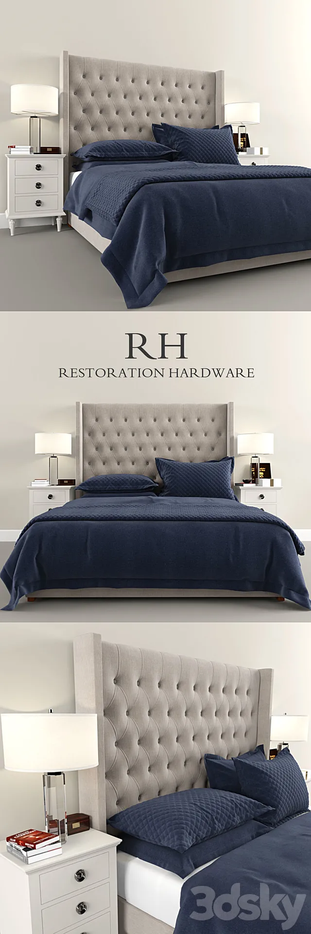 Restoration Hardware Tufted Platform bed 3DModel