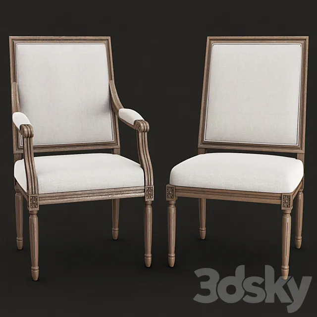 Restoration hardware - Vintage french square upholstered chairs 3D Model