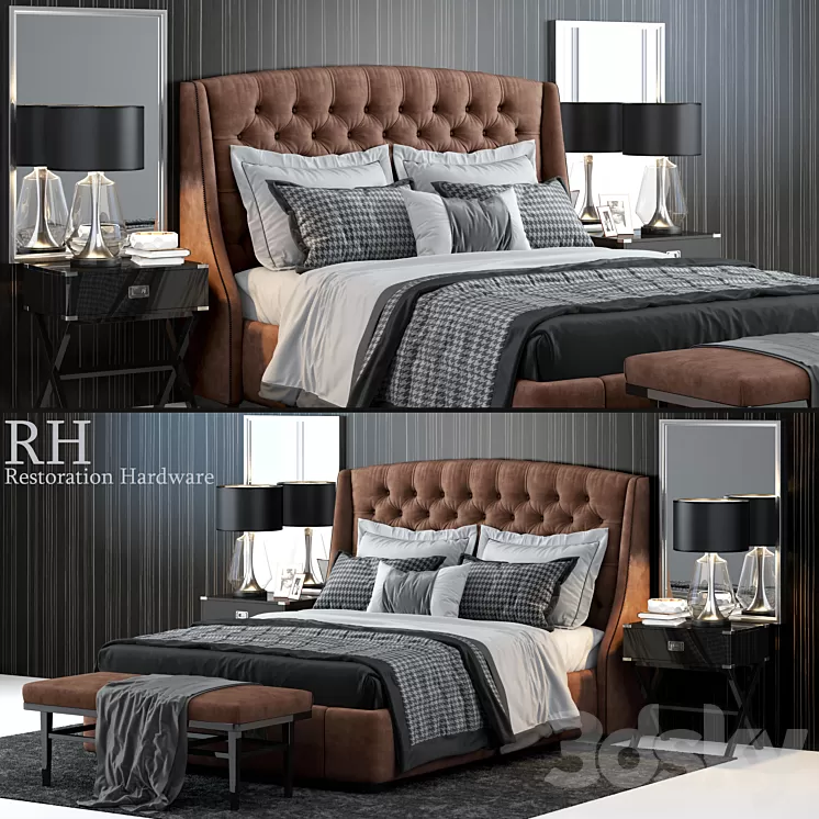 Restoration Hardware Warner Tufted Bed 3D Model