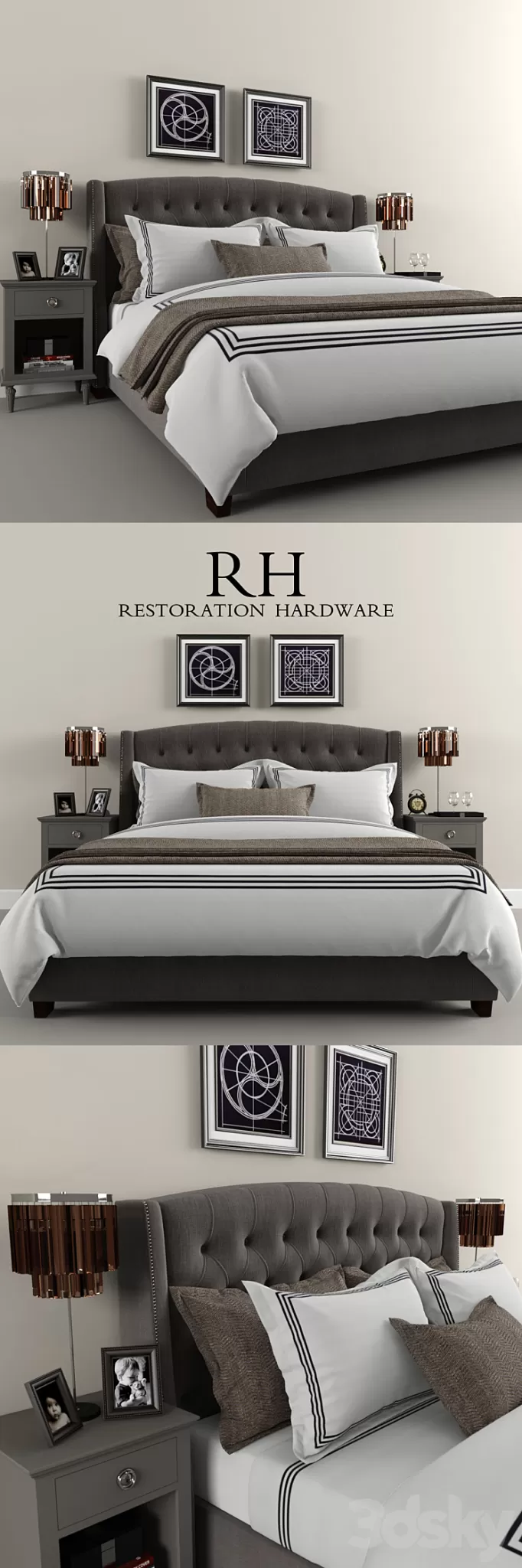Restoration Hardware Warner Tufted bed 3D Model