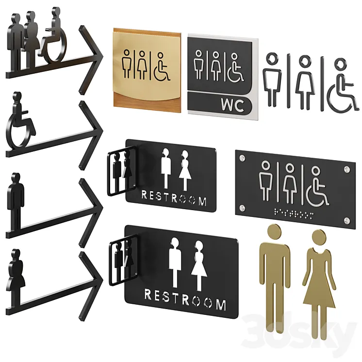 Restroom Directional Door Signs 2 3D Model Free
