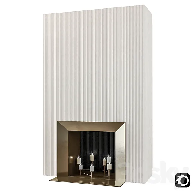 Retro fireplace with candles 3DModel