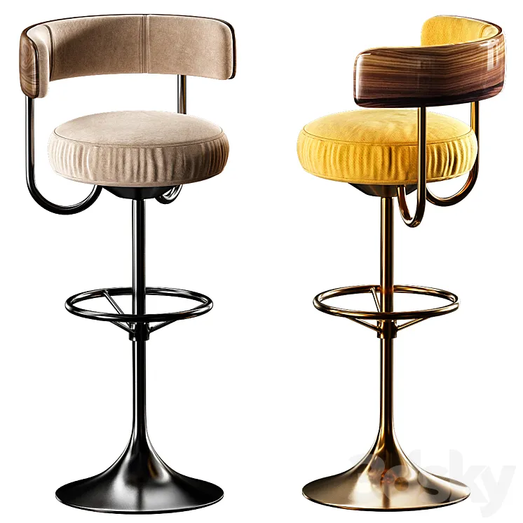 Revolving Metal Brass Bar Stool 3D Model Free