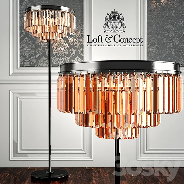 RH 1920S ODEON SMOKE GLASS FRINGE FLOR LAMPS 3DModel