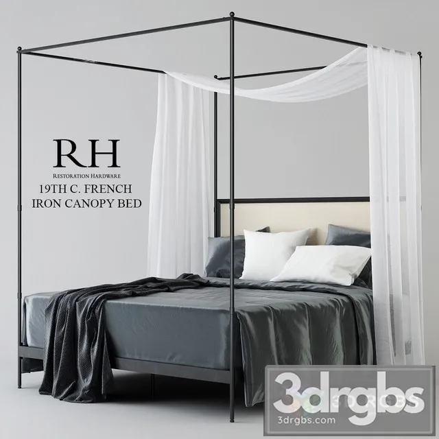RH 19th C French Iron Canopy Bed 3D Model Free