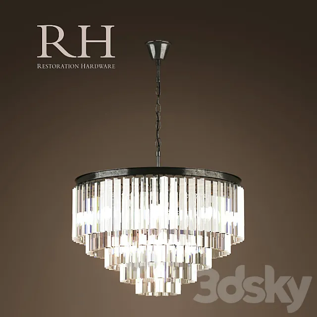 RH _ 1920S ODEON GLASS FRINGE 5-RING CHANDELIER 3DModel