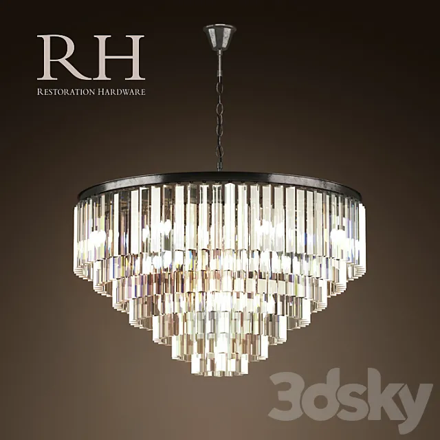 RH _ 1920S ODEON GLASS FRINGE 7-RING CHANDELIER IRON 3DModel
