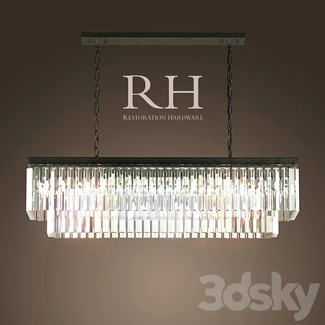 RH _ 1920S ODEON GLASS FRINGE RECTANGULAR CHANDELIER SMALL IRON 3DModel
