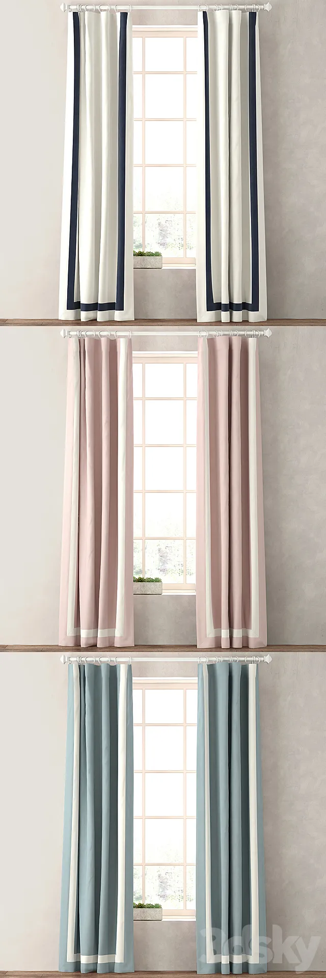 RH _ APPLIQUED FRAME COTTON CANVAS DRAPERY PANEL 3DModel