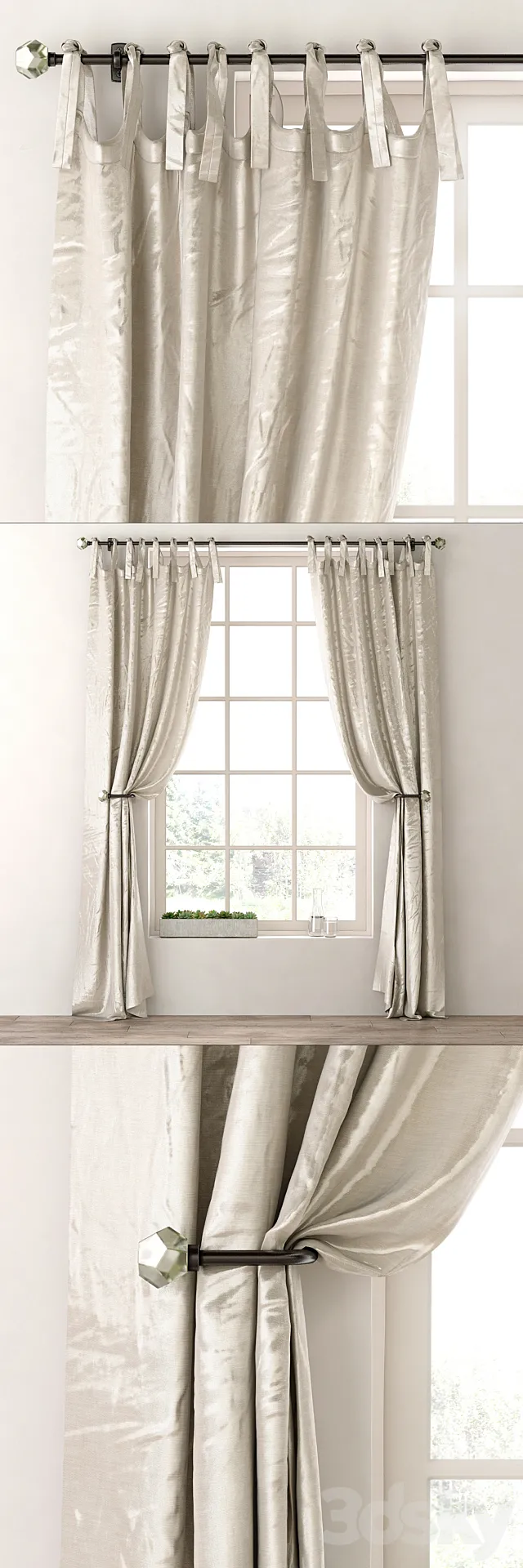RH _ LUSTER SILK TIE-TOP DRAPERY PANEL 3DModel