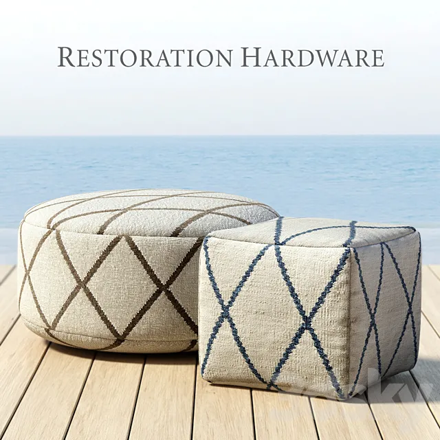 RH _ OUTDOOR HAND-KNOTTED MOROCCAN TILE FLATWEAVE POUF 3DModel