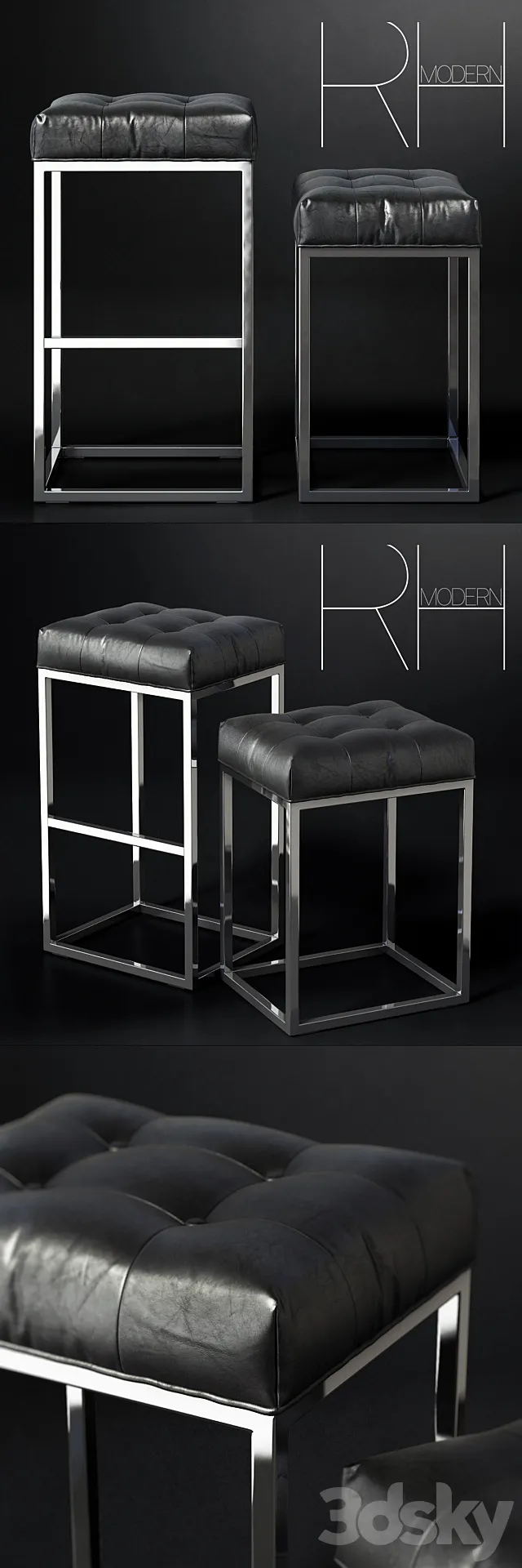 RH _ REESE TUFTED LEATHER STOOL 3D Model