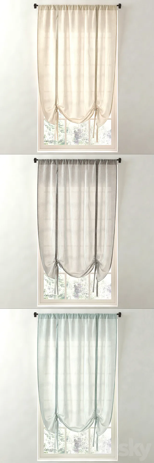 RH _ SHEER LINEN-COTTON TIE-UP SHADE 3D Model