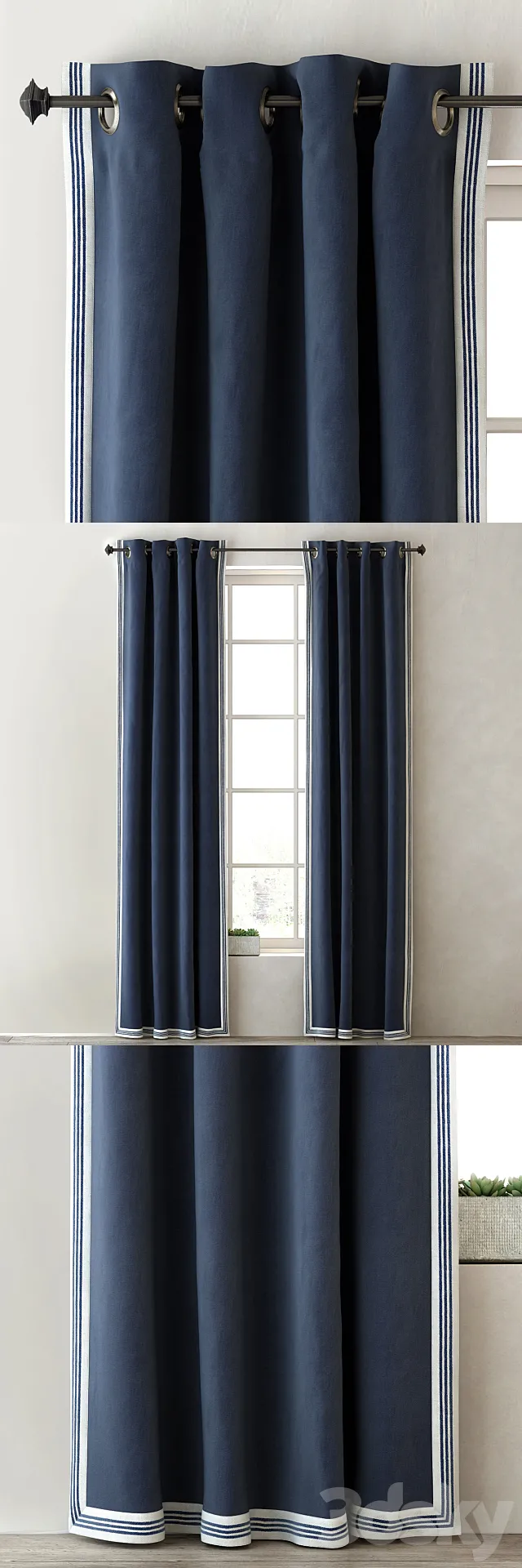RH _ TICKING STRIPE BORDER DRAPERY PANEL 3DModel