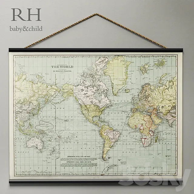 RH _ VINTAGE WORLD MAP TAPESTRY 3DModel