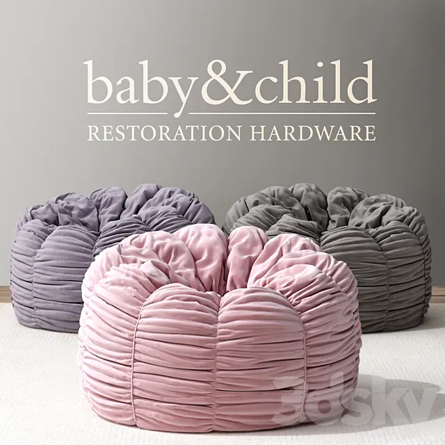 RH _ WASHED VELVET RUCHED BEAN BAG 3DModel