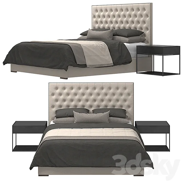 RH - Adler Panel Diamond-Tufted Fabric Bed with Nailheads 3D Model