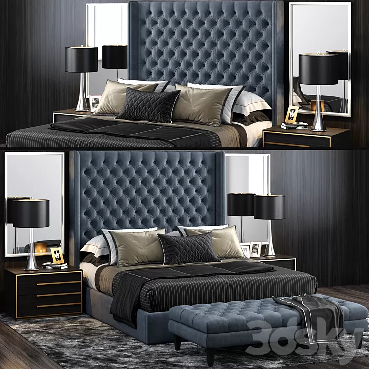 RH Adler Shelter Diamond Tufted Bed 3D Model