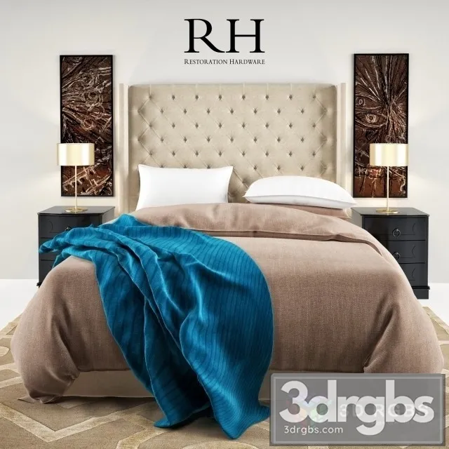 RH Adler Tufted Platform Bed 3D Model Free
