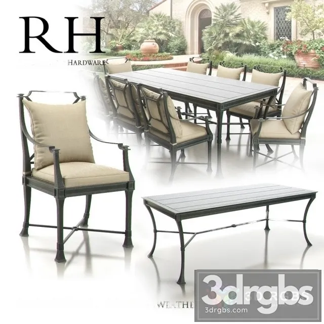 RH Antibes Dining Chair Table 3D Model Free