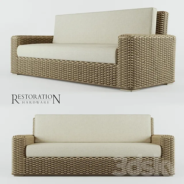 RH Antilles Rattan Sofa 3D Model